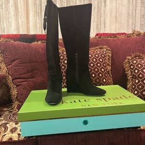 Kate Spade Black Knee-High Boots Wedge Heel Size 8
